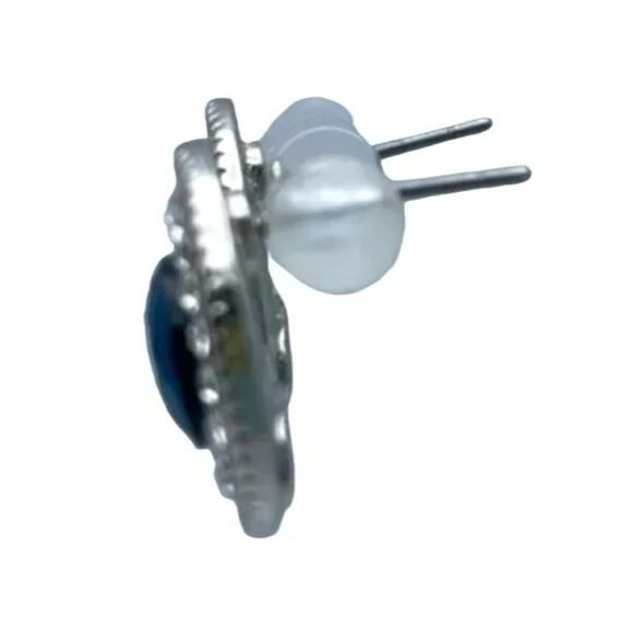 Marlyn Schiff Earrings Rhinestone Pierced Sapphire Blue Color 16mm SIGNED - Picture 3 of 4